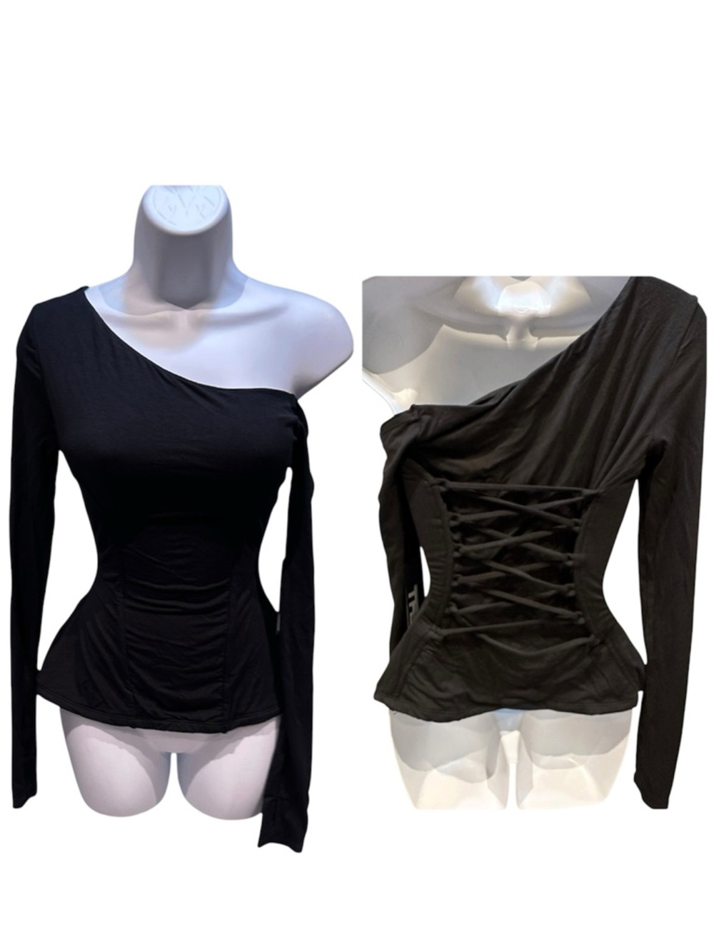 Ta3 | Shapey Long Sleeve One Shoulder Top Black | Small New with Tag